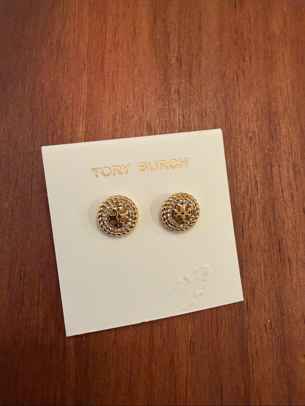 Tory Burch Gold Rope-Edge Logo Stud Earrings
